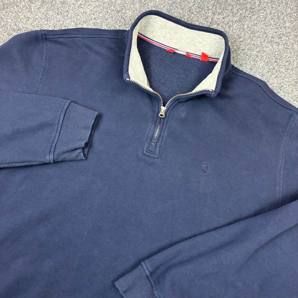 IZOD Mens Size 2XL XXL Navy Blue Quarter Zip Fleece Pullover Sweatshirt Layering